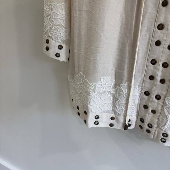 Tularosa Cream Grommet Long Sleeve Dress Small S802 - Picture 2 of 4